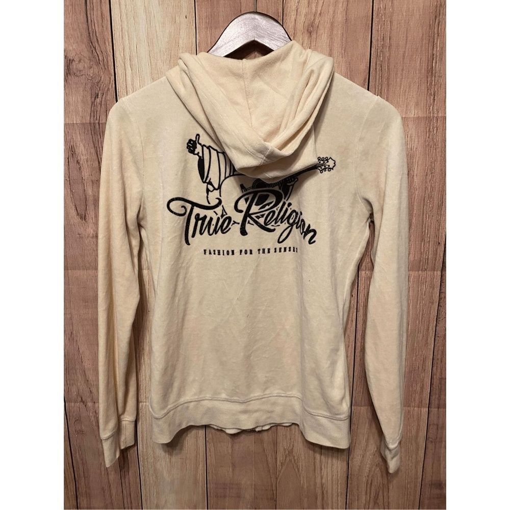 True Religion XS Buddha zip up hoodie sweatshirt cream black Y2K - Picture 8 of 8